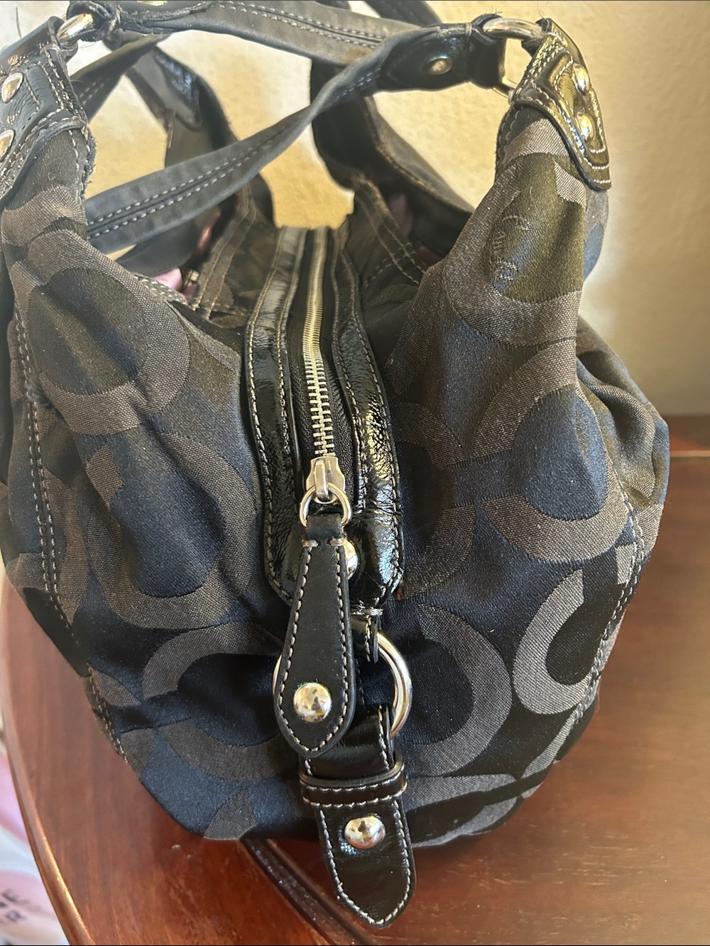 Coach Black Signature Circle Shoulder Tote - Picture 5 of 9